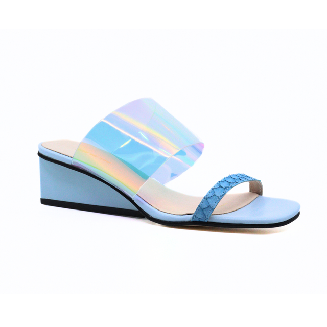 CLEAR FISH WEDGE BLUE Women's Sandals Heels All Black    