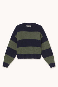 Oversized Striped Sweater Navy Khaki Women's Tops The Tiny Big Sister