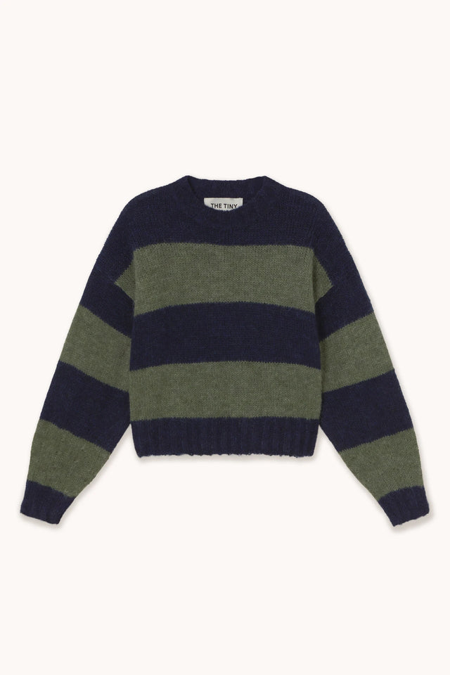 Oversized Striped Sweater Navy Khaki Women's Tops The Tiny Big Sister