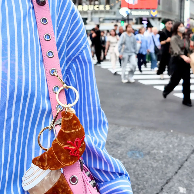 Hand-Painted Bow Croissant Bag Charm + Keychain Gifts + Accessories Bag Keychains Solar Eclipse