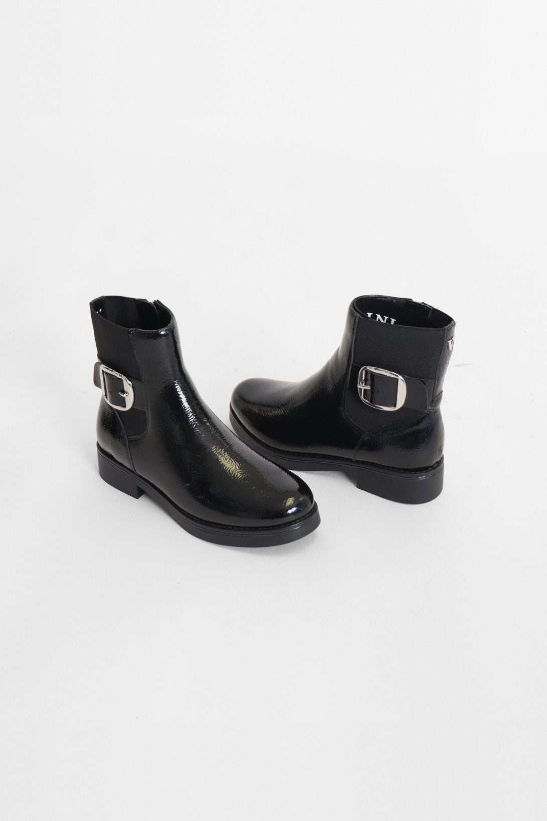 Perle Black Crinkle Patent Women's Boots Valdini