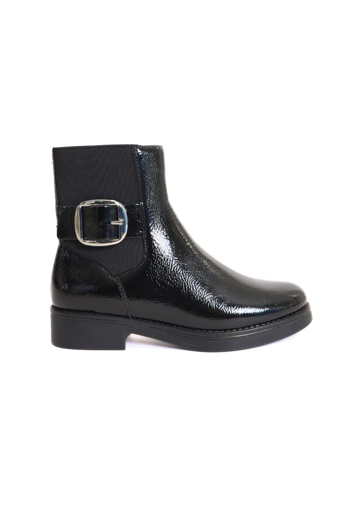 Perle Black Crinkle Patent Women's Boots Valdini