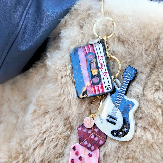 Hand-Painted Lucky Cassette Bag Charm + Keychain Gifts + Accessories Bag Keychains Solar Eclipse