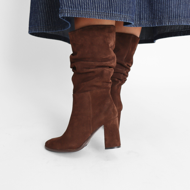 Santino Brown Kid Suede Women's Boots Heels Ateliers