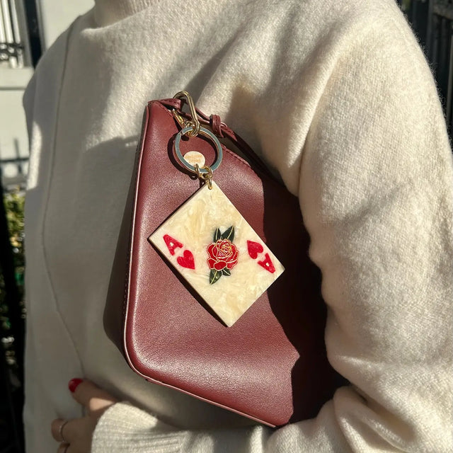 Hand-Painted Ace of Hearts Bag Charm + Keychain Gifts + Accessories Bag Keychains Solar Eclipse
