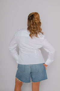 Nemesis Cinched Epaulet Shirt White Women's Tops Theo