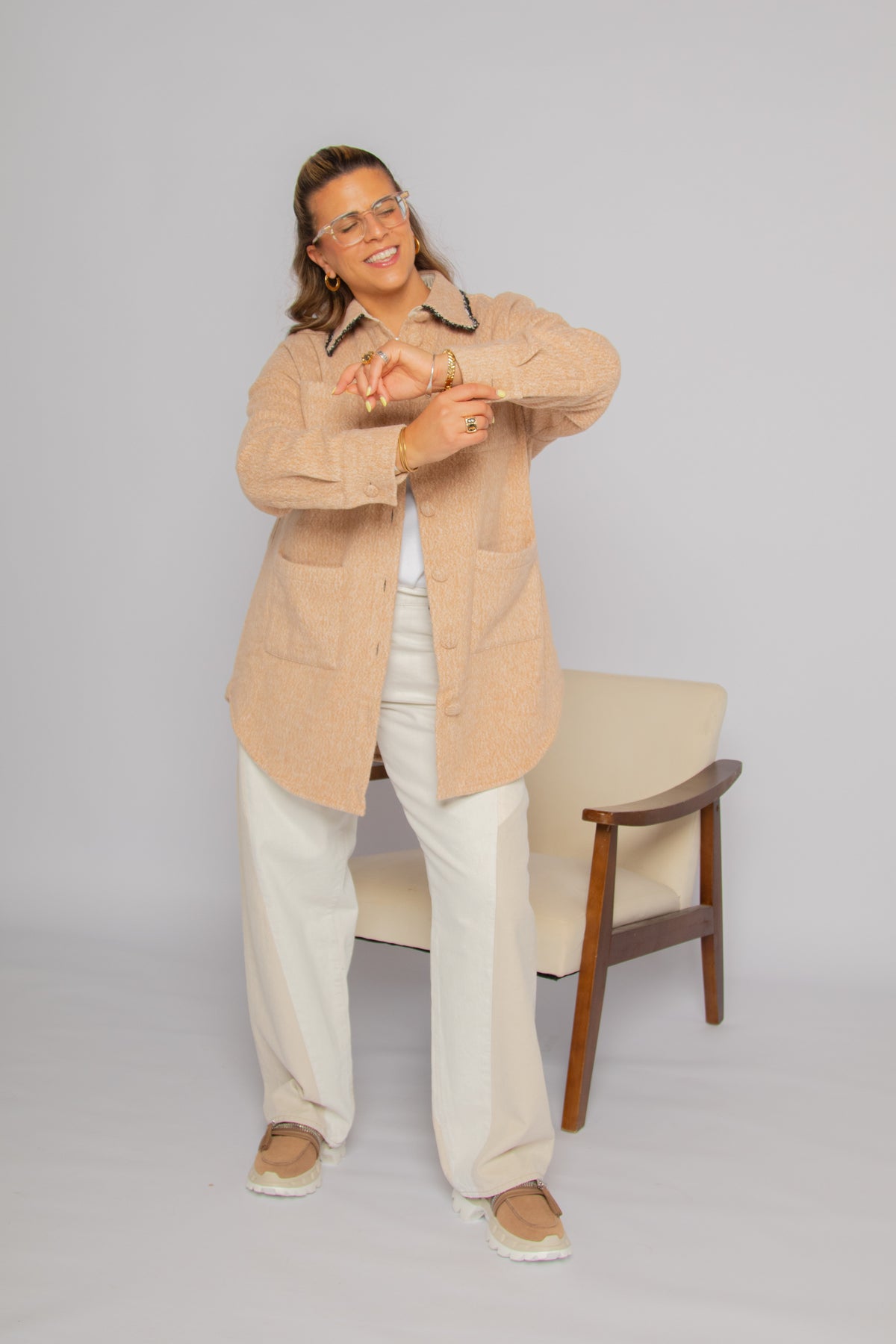 Boucle Trim Overshirt Maple Women's Tops Outerwear Theo