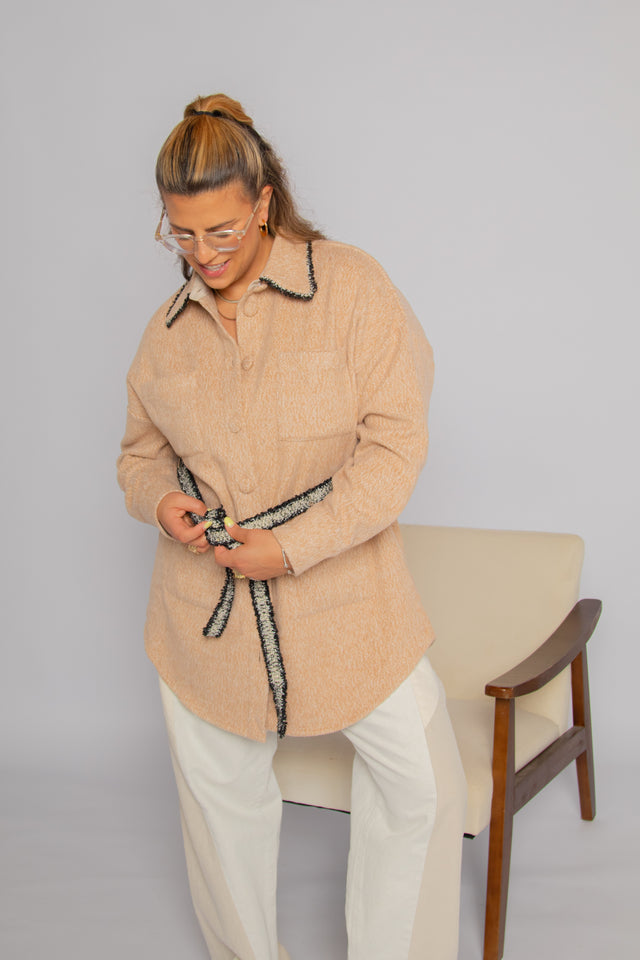Boucle Trim Overshirt Maple Women's Tops Outerwear Theo