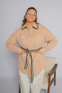 Boucle Trim Overshirt Maple Women's Tops Outerwear Theo