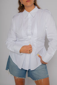 Nemesis Cinched Epaulet Shirt White Women's Tops Theo