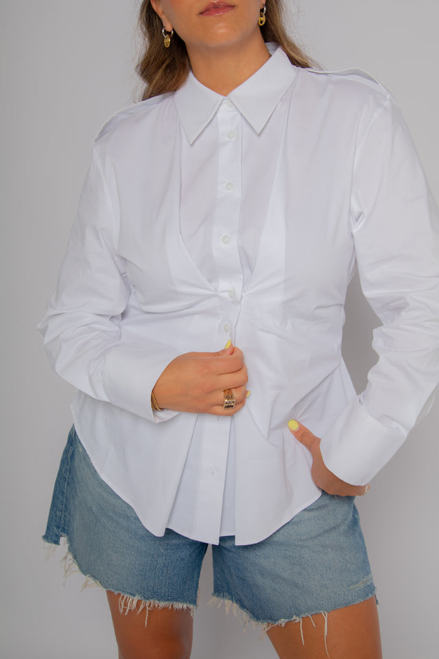 Nemesis Cinched Epaulet Shirt White Women's Tops Theo