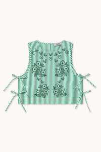 Striped Embroidered Top Off-White/Emerald Women's Tops The Tiny Big Sister