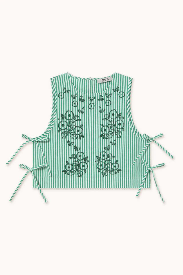 Striped Embroidered Top Off-White/Emerald Women's Tops The Tiny Big Sister