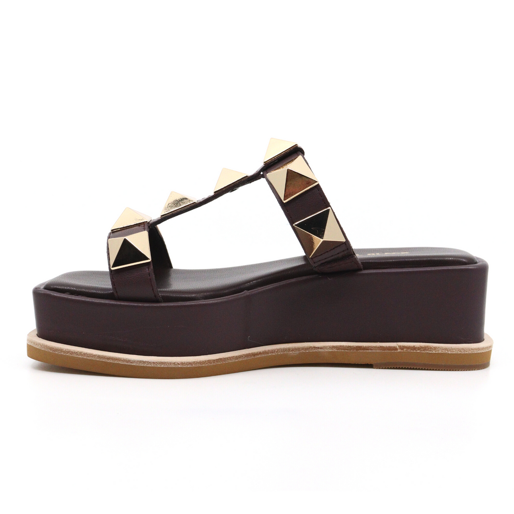 Women's pyramid t brown fashion studded sandal by ALL BLACK