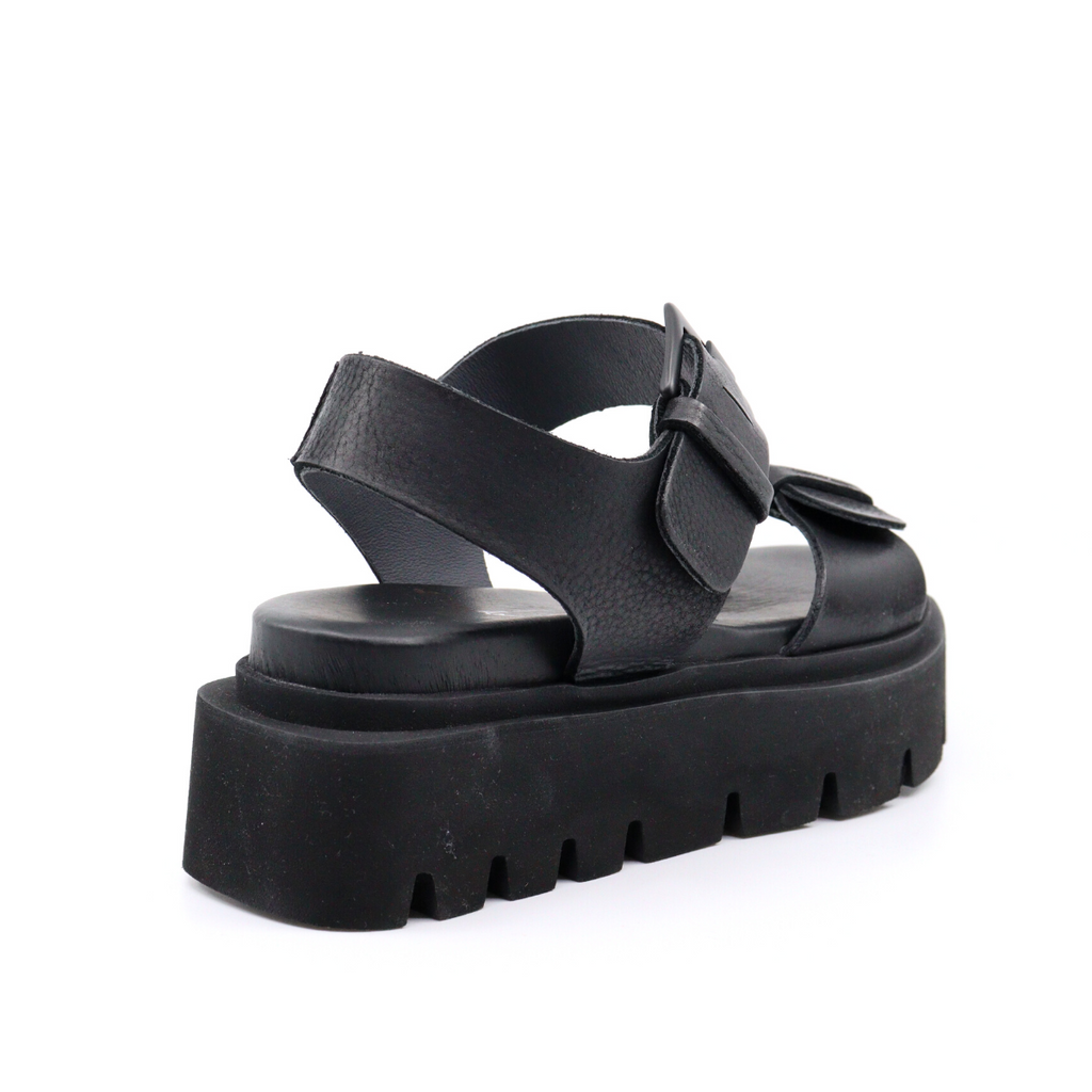 Women's wadena quad nero black chunky platform buckle Italian sandal by Lofina