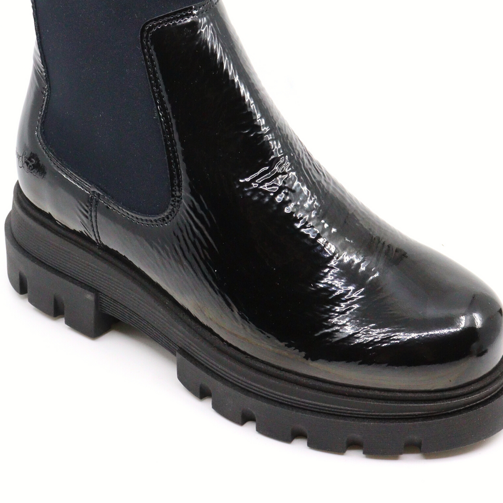 Women's Five patent black lug sole waterproof bootie by Bos & Co