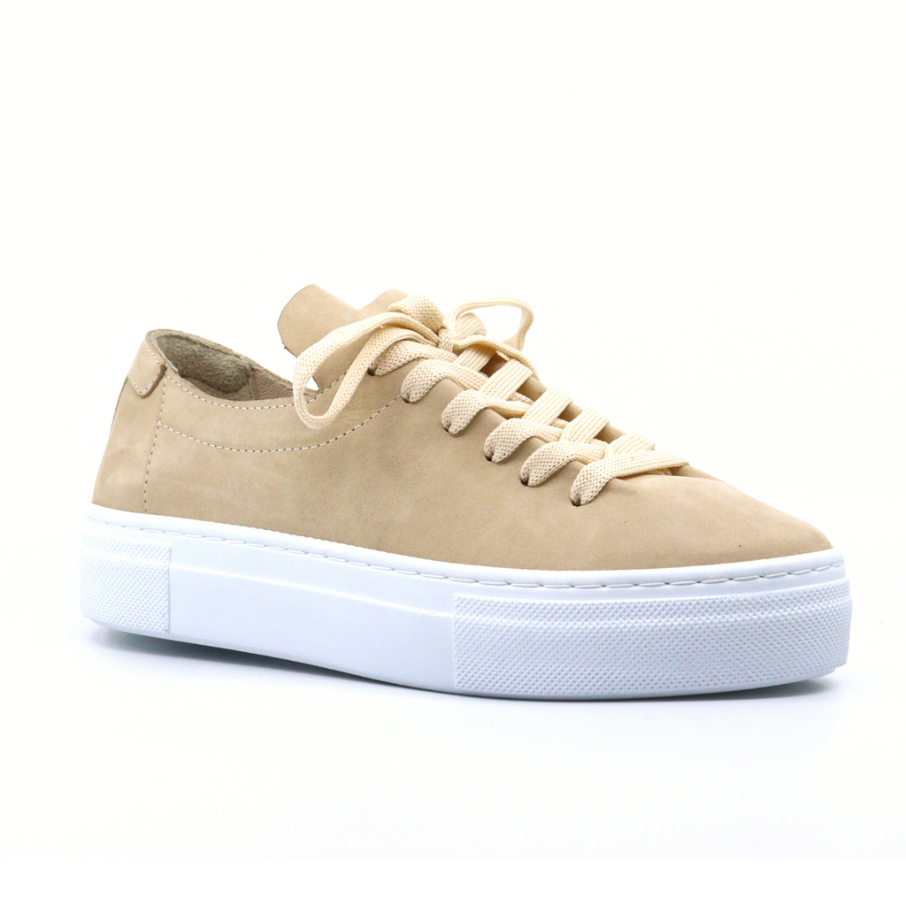 Women's vince sand nubuck leather ruffle tongue lace up sneaker by Ateliers