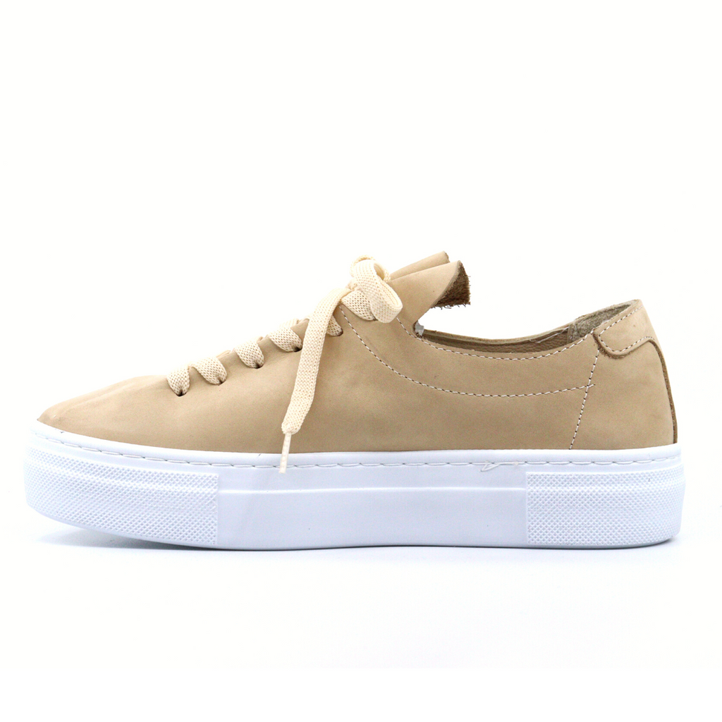 Women's vince sand nubuck leather ruffle tongue lace up sneaker by Ateliers