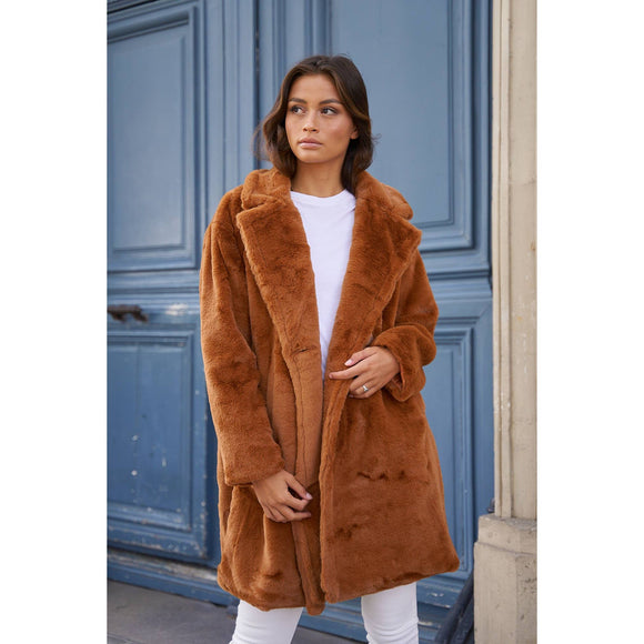 FAUX FUR COAT CAMEL Women's Outerwear Choklate Paris    