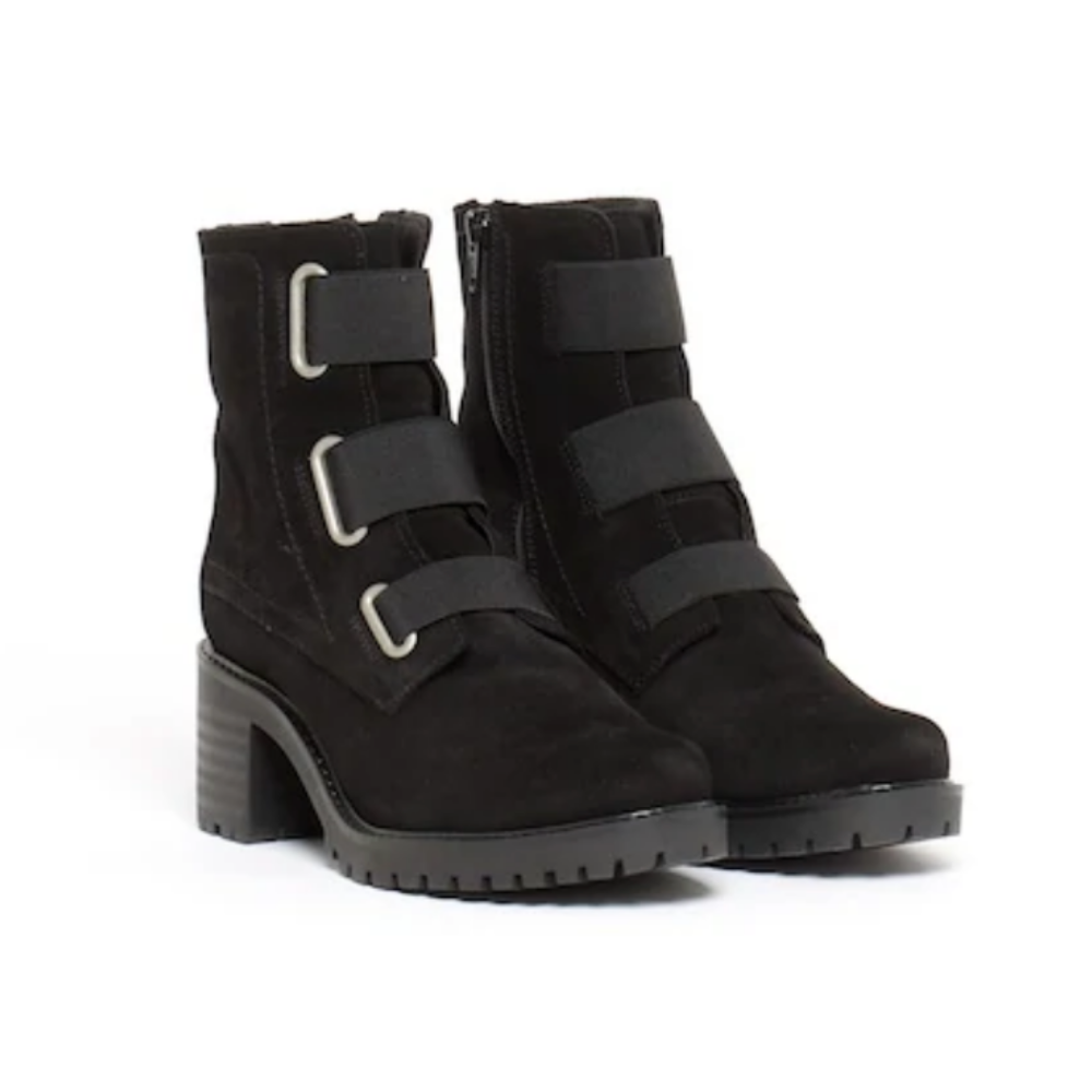 womens BLACK SUEDE heeled boot