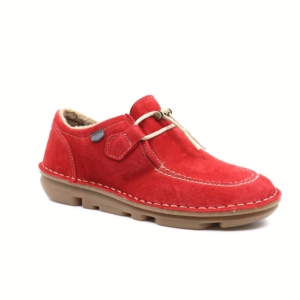 Women's Zen moccasin red faux fur lined water repellent sneaker by On Foot